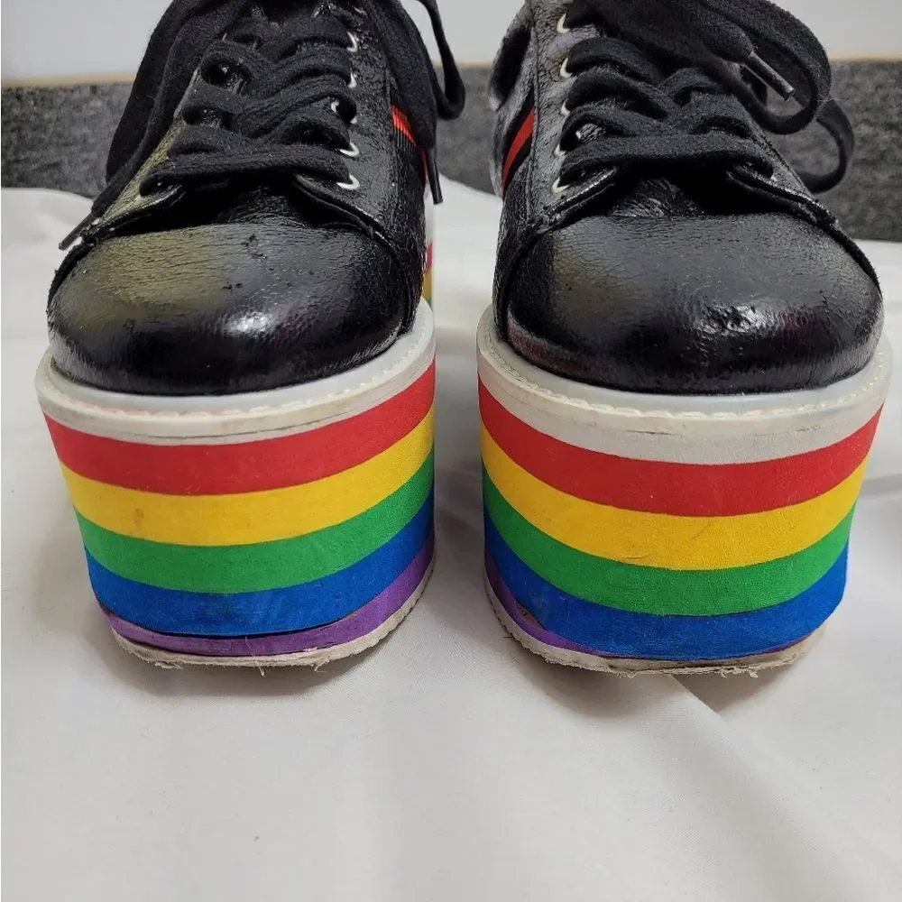 CAPE ROBBIN Momo platform sneaker rainbow‎ black metallic lace up clowncore 10